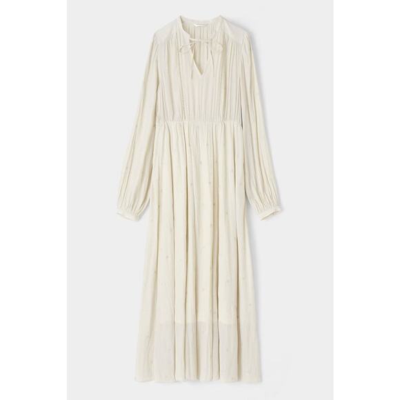 Moussy Embroidery Satin Long Dress - M Ivory - Picture 2 of 4
